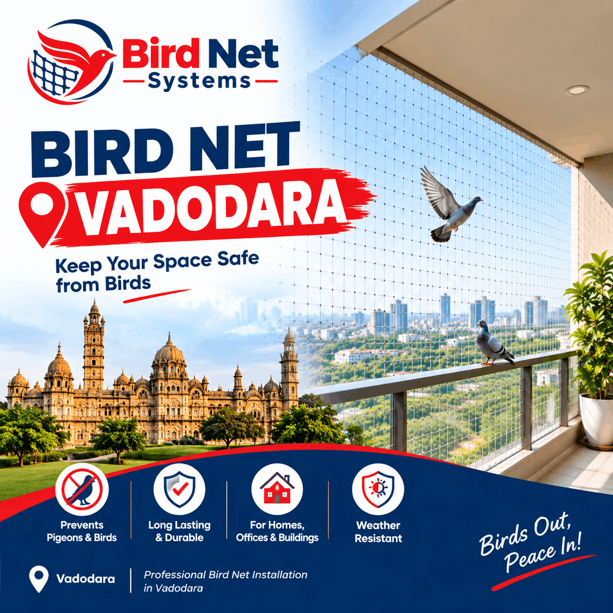 Bird Net Vadodara balcony installation