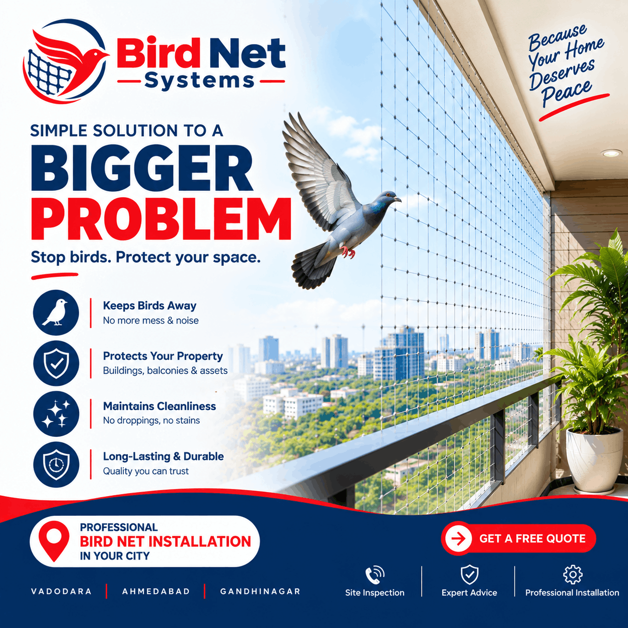 Pigeon protection net for apartment